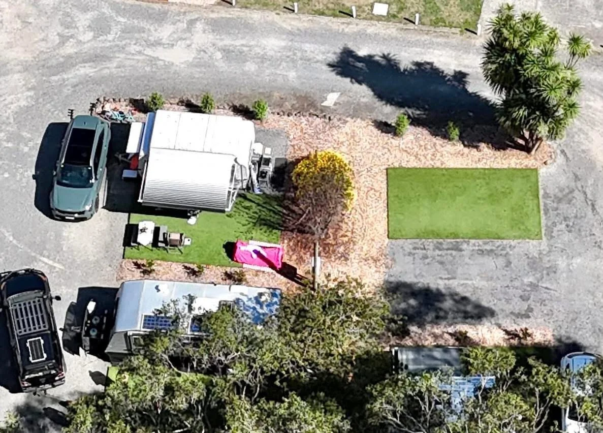Each powered site has a dedicated turf recreation pad, flat gravel park for vans and a dedicated car space.