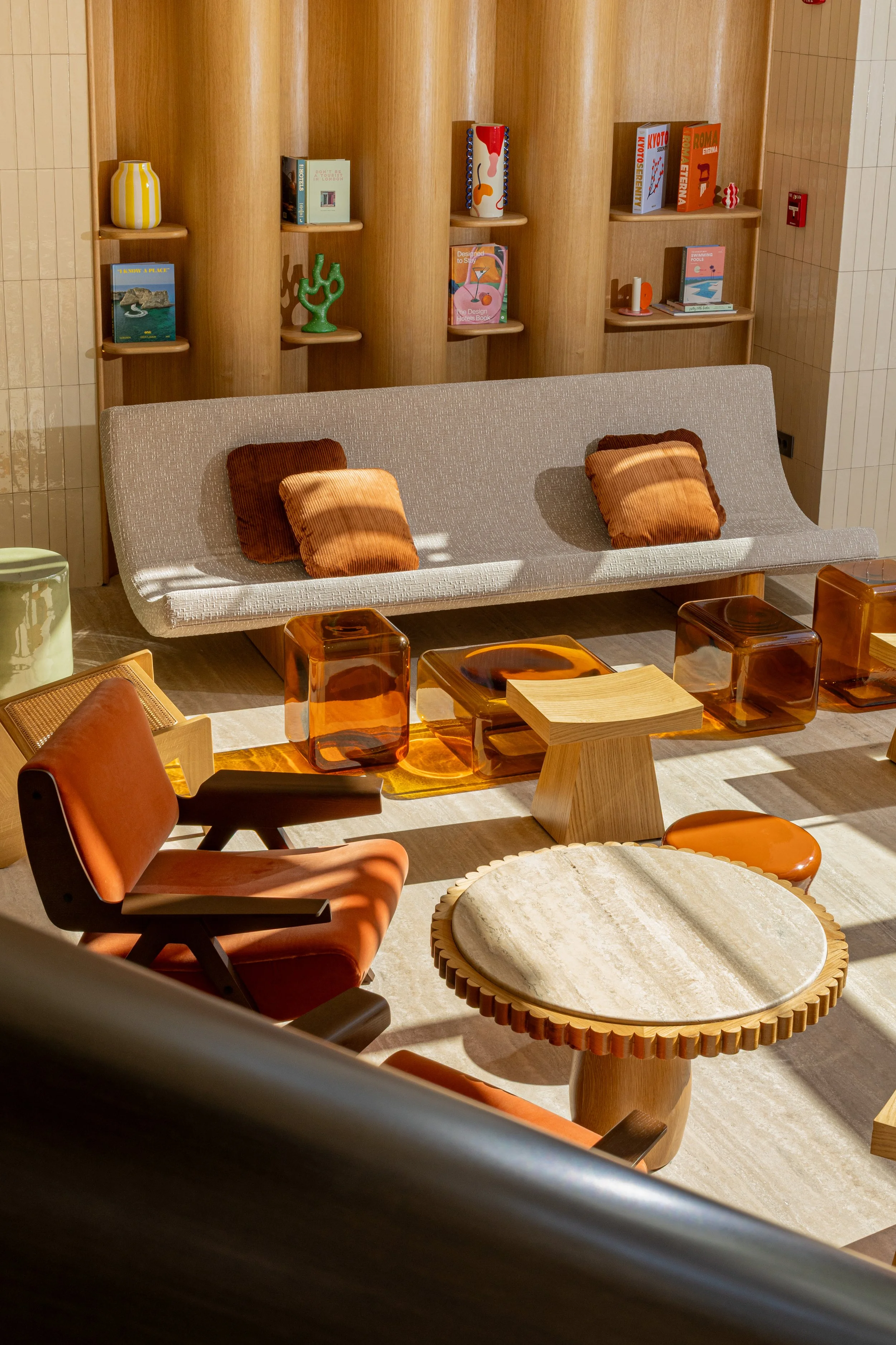 Sunny seating area in a cafe in Beirut