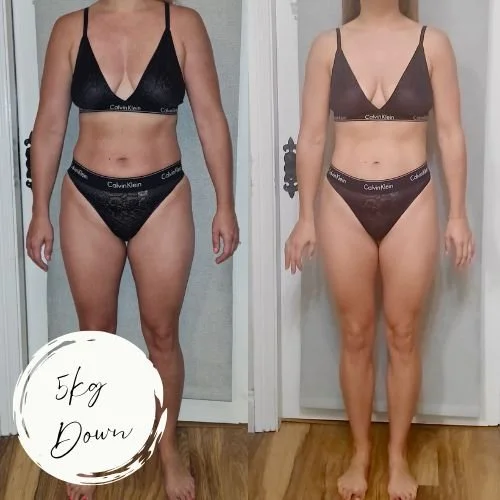 Female showing before and after results of workout program