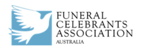 Logo of the Funeral Celebrants Association Australia, featuring a white dove inside a light blue square.