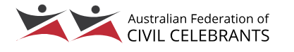 Logo of the Australian Federation of Civil Celebrants featuring stylized figures and the organization's name.