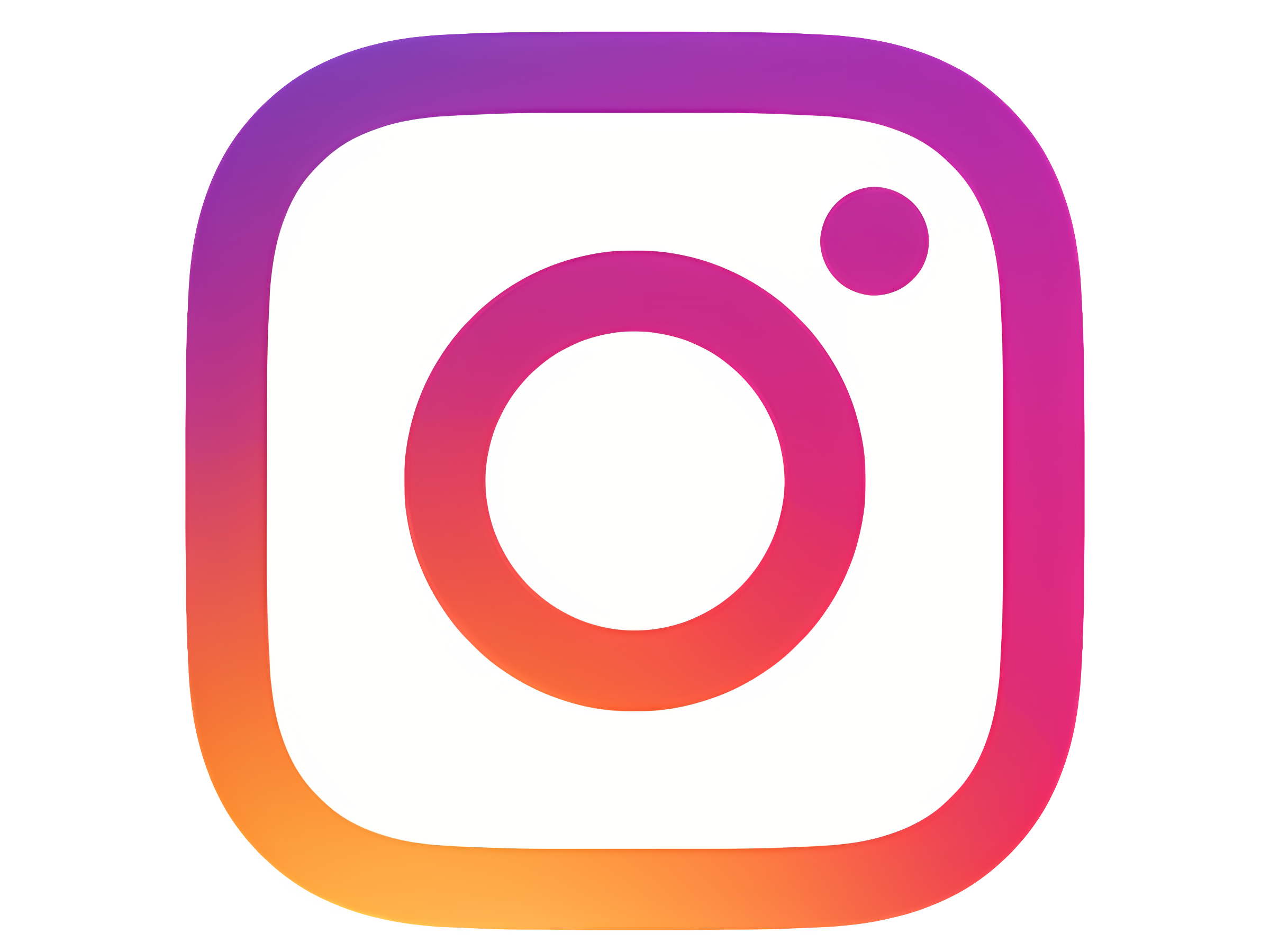 Das Bild zeigt das Logo von Instagram, ein weißes Quadrat mit abgerundeten Ecken und einem Kreis in der Mitte, umgeben von einem Farbverlauf in Orange, Pink, Lila und Violett.