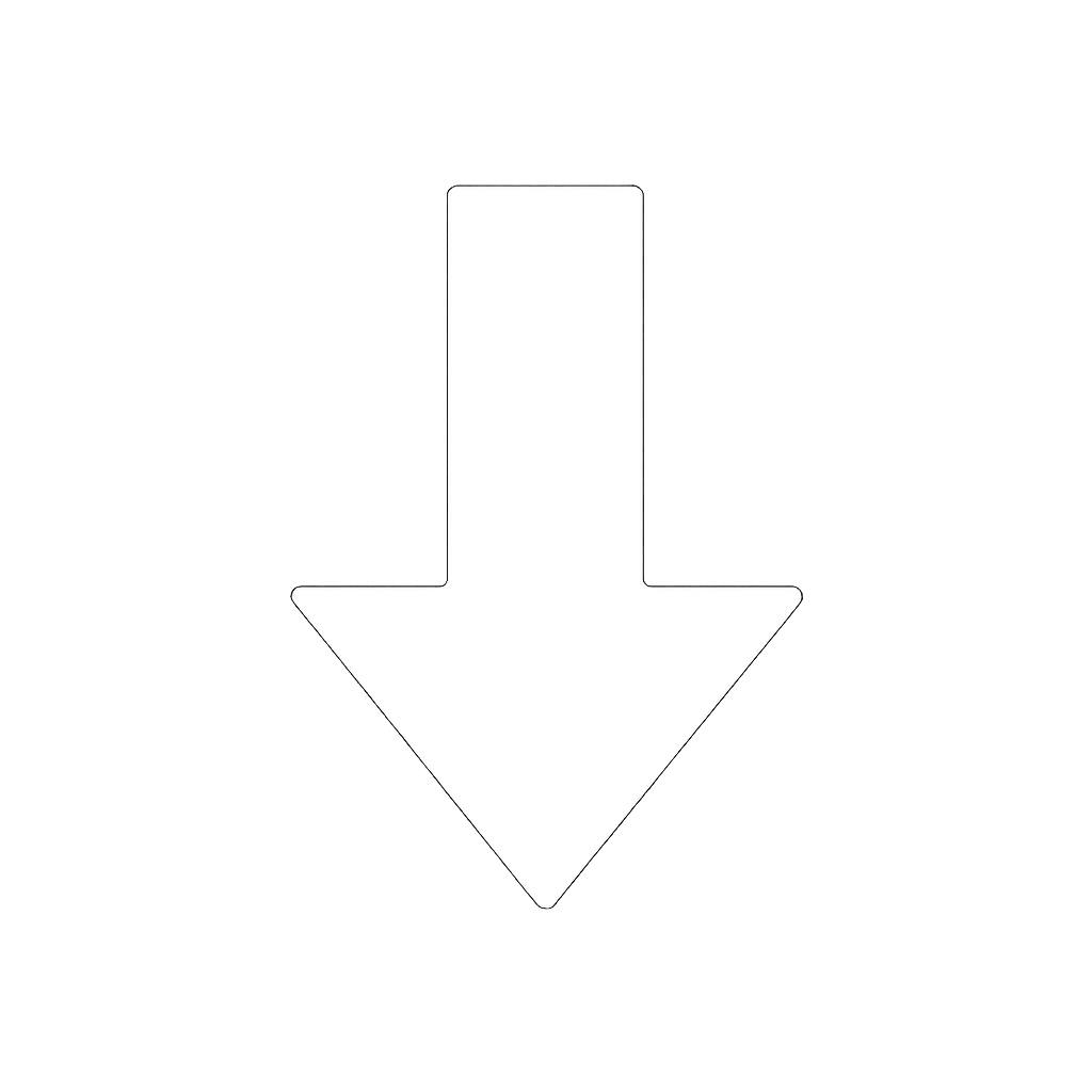 Schwarzes Zeichen mit einem großen weißen Pfeil, der nach unten zeigt, auf schwarzem Hintergrund.