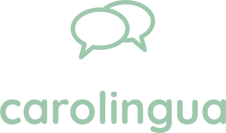 Two speech bubbles above the word 'carolingua' in lowercase letters.