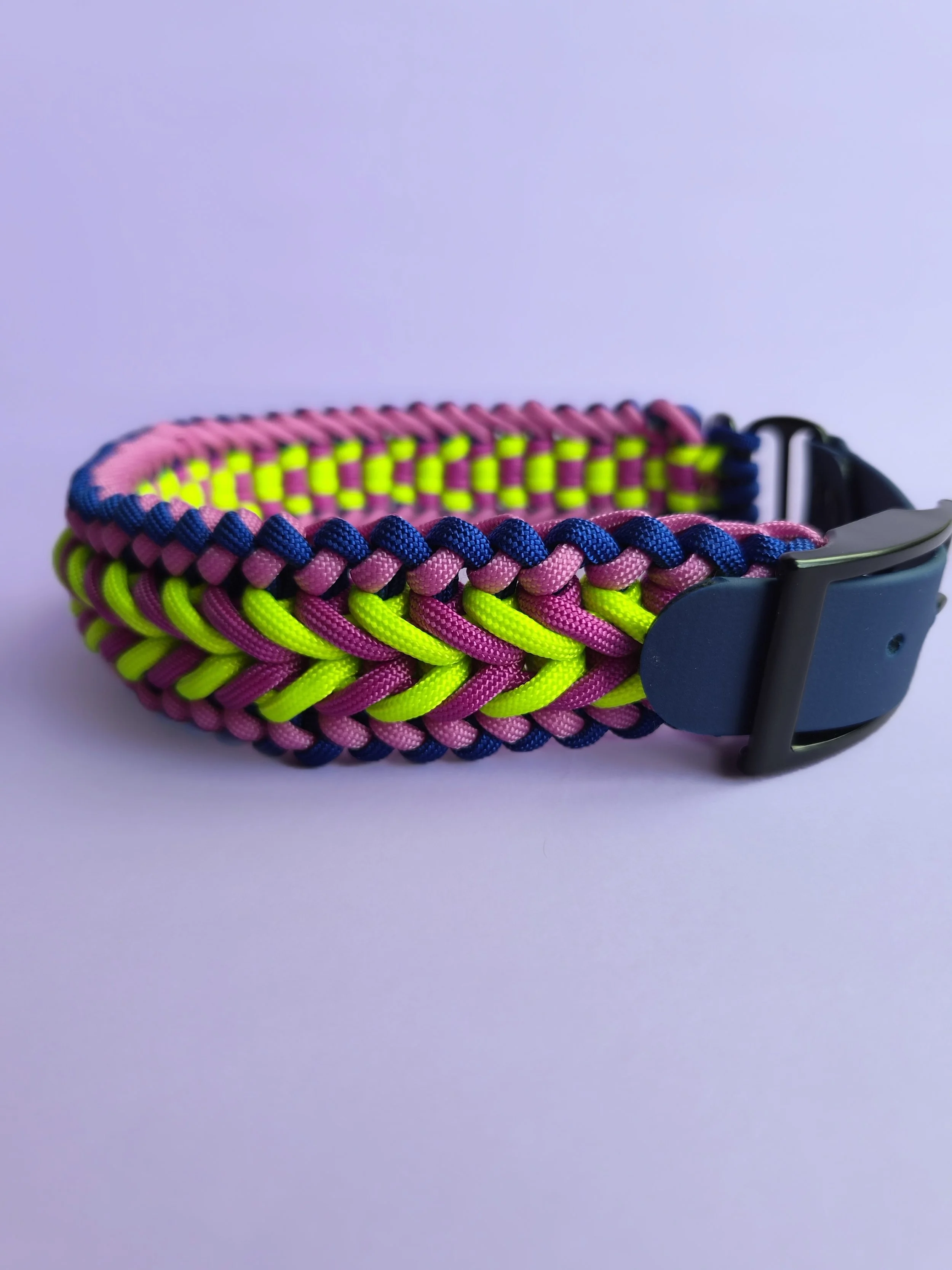 Woven Collar LARGE PINK, BLUE & GREEN 38-45cm