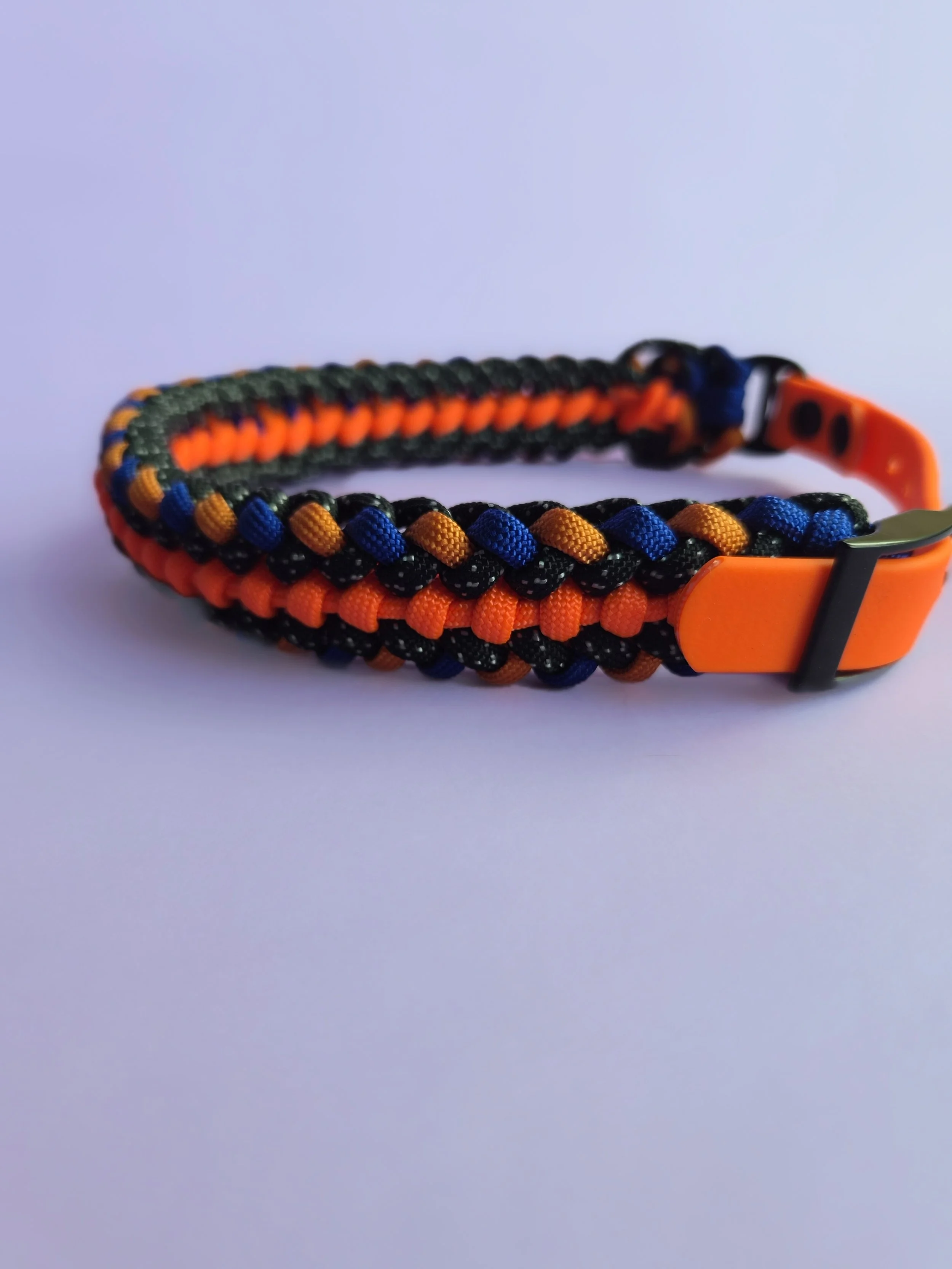 Woven Collar Medium  BLUE &  NEON ORANGE 32-40cm