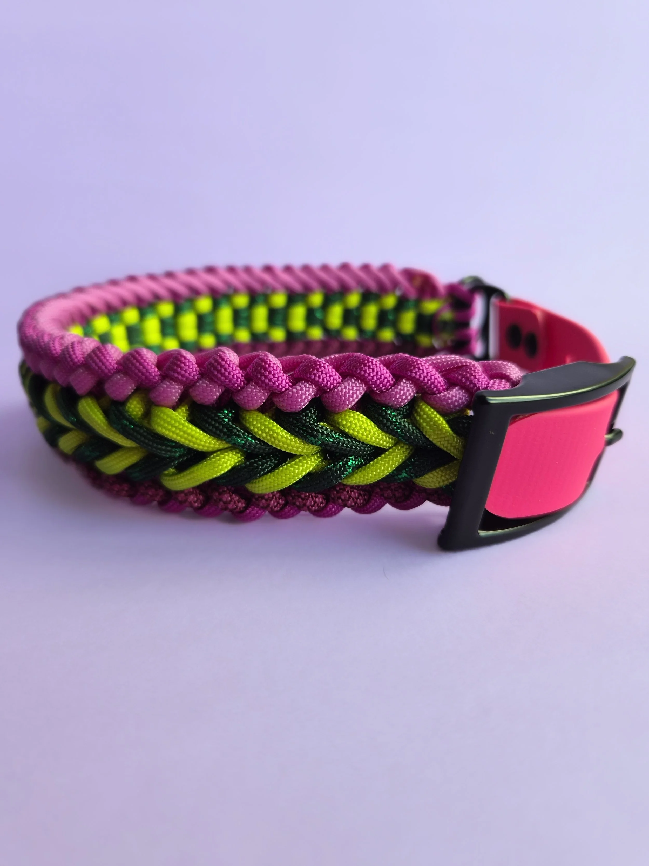 Woven Collar LARGE PINK & GREEN 38-45cm