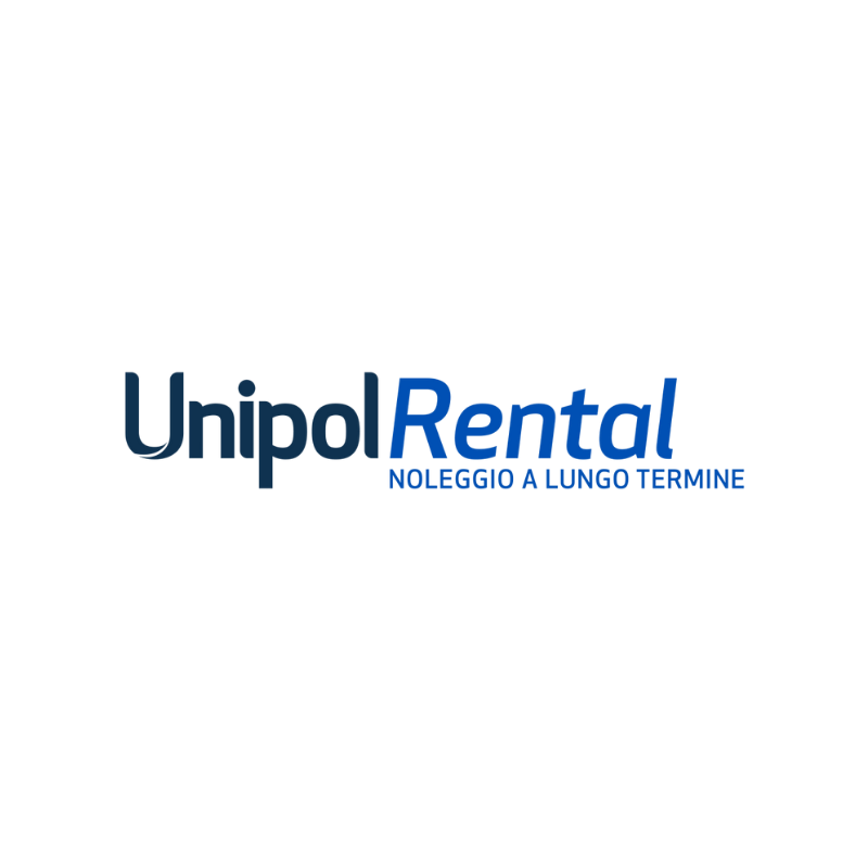 Logo di UnipolRental con testo in blu e nero che indica noleggio a lungo termine.