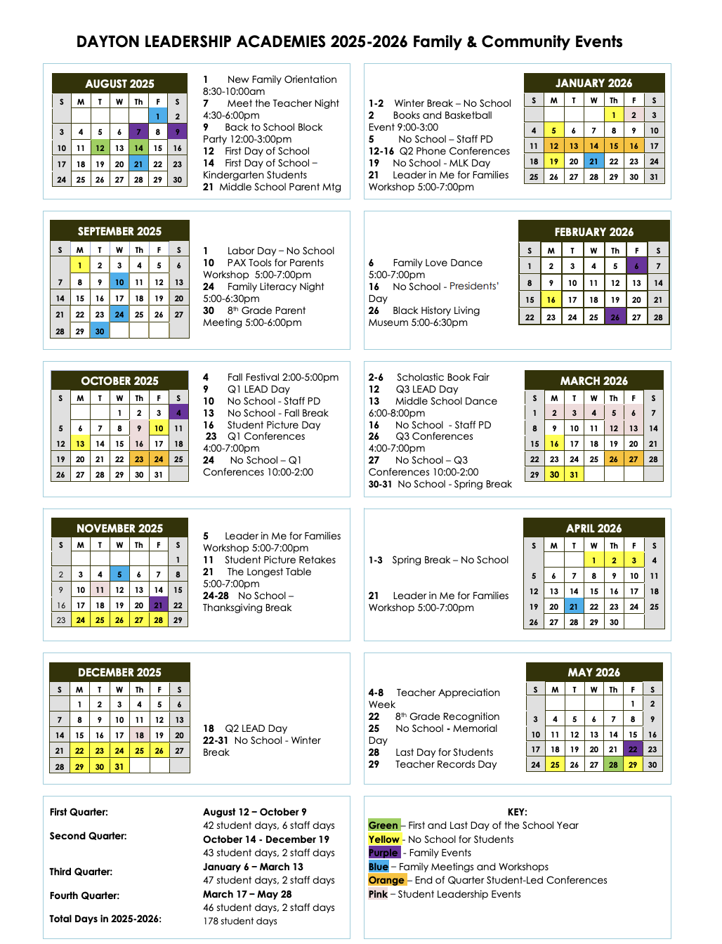 Family Events Calendar 2025-2026