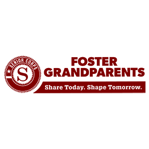 Foster Grandparents logo with a red star and text 'Share Today. Shape Tomorrow.'