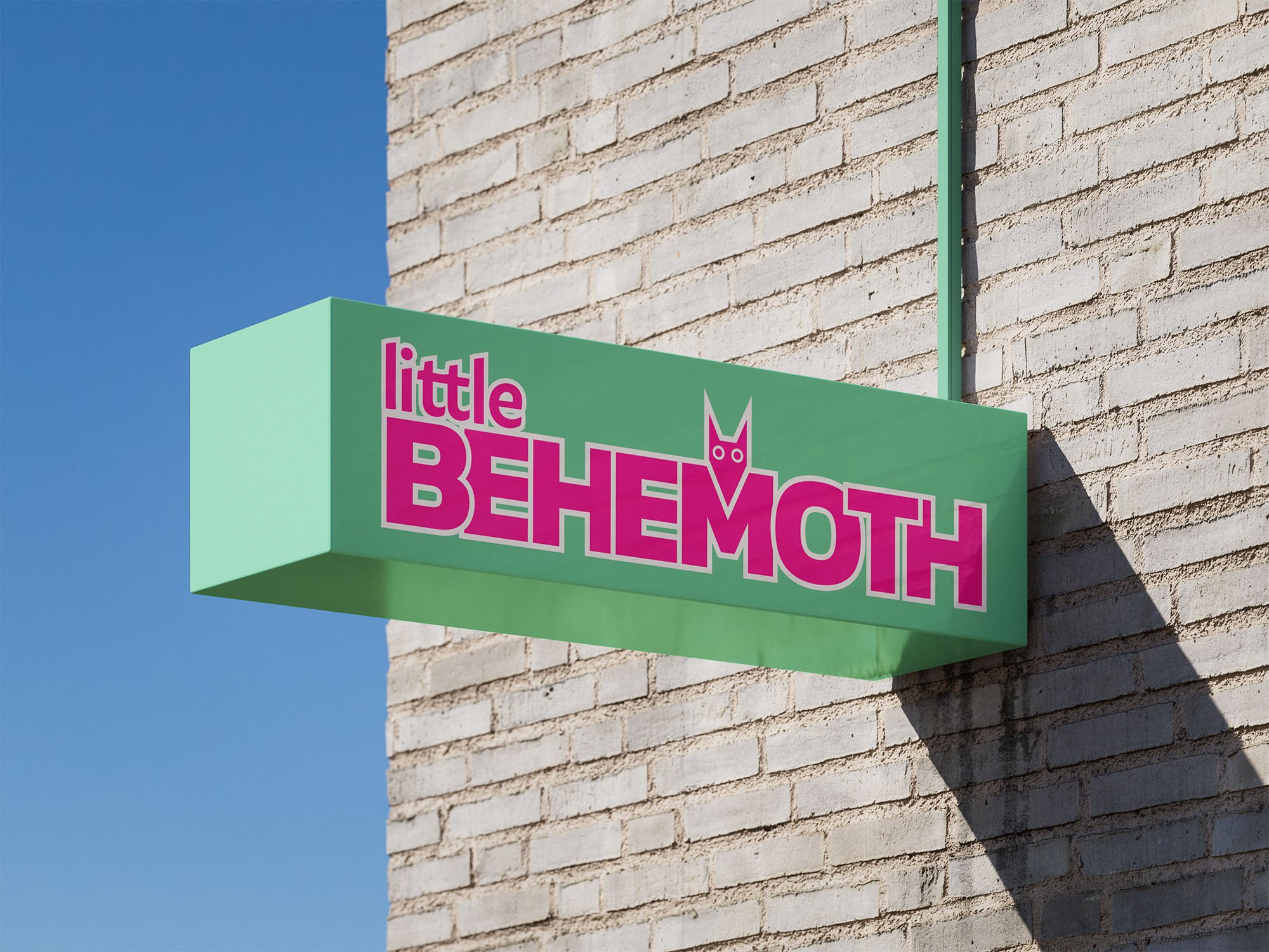 Mockup of a storefront sign for Little Behemoth's physical location.