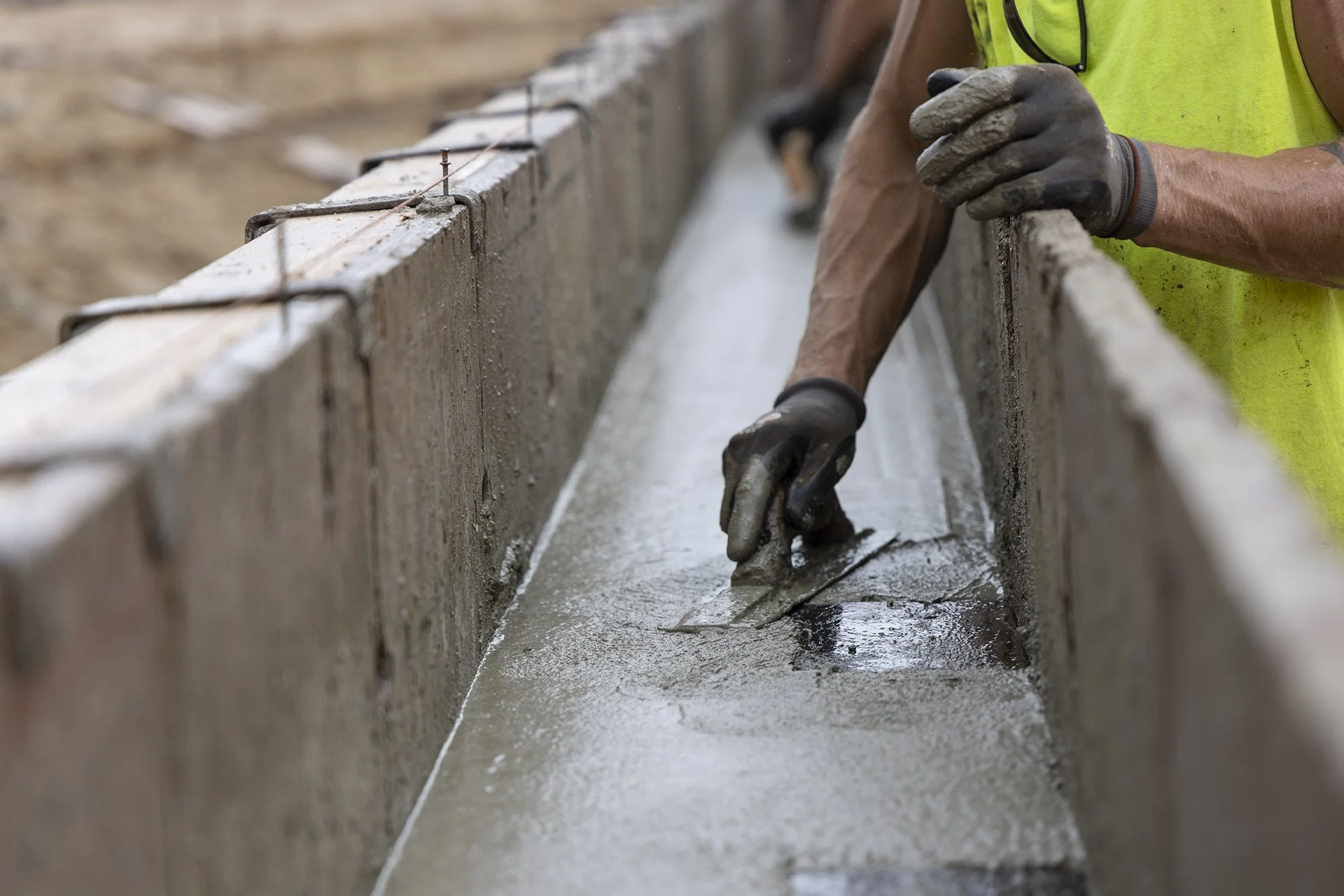 Concrete finishing on a foundation wall