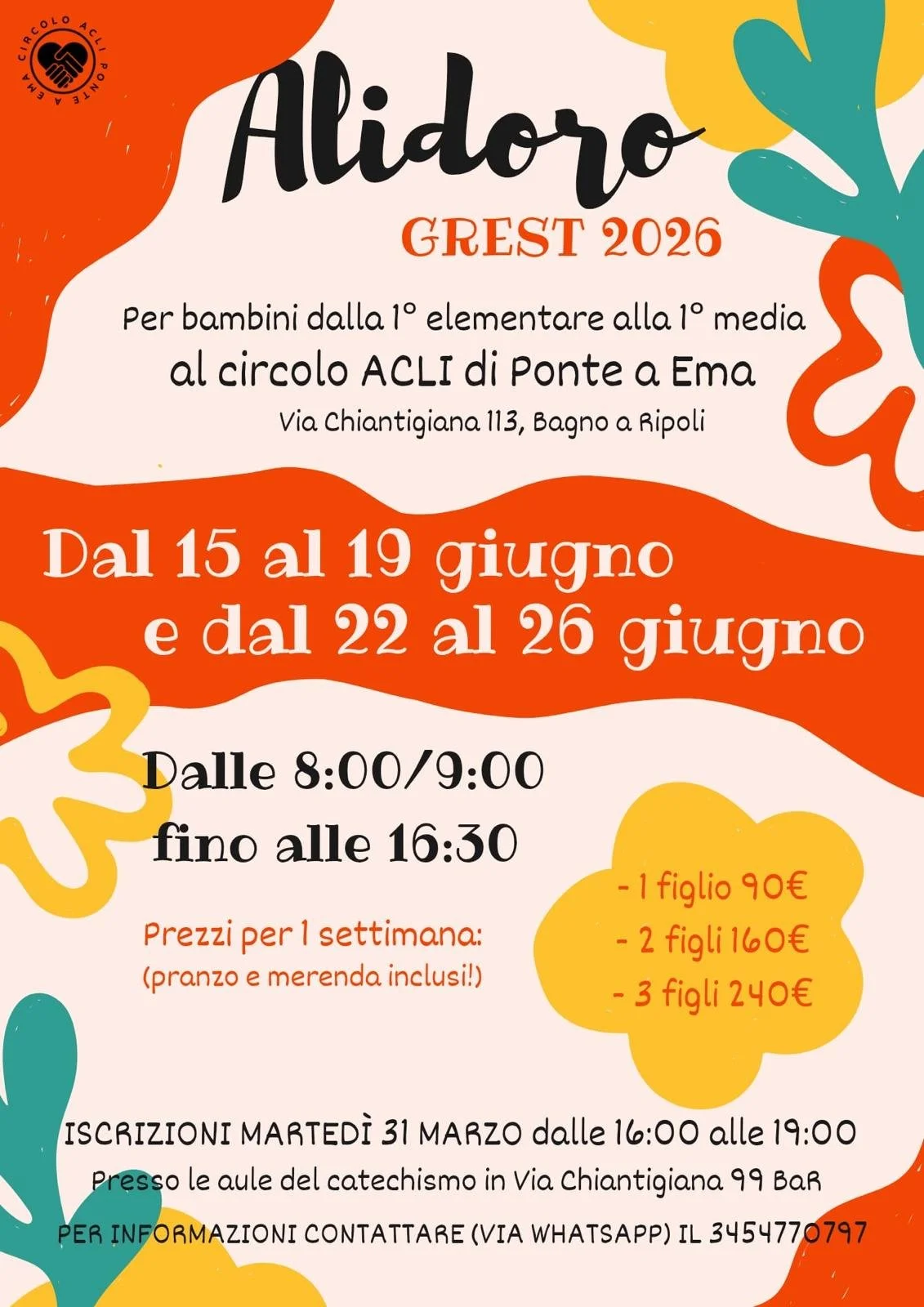 ISCRIZIONI CENTRO ESTIVO "GREST ALIDORO"