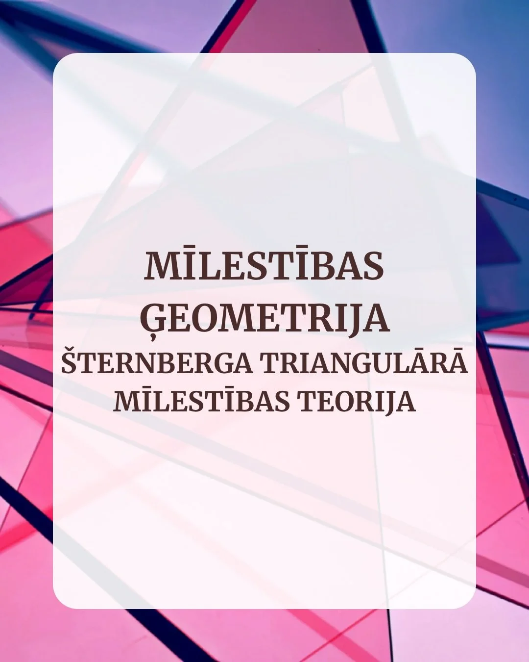 Kas ir mīlestība? 💕💕💕

Domāju, ka retais nav kādreiz sev uzdevis &scaron;o jautājumu, un, &scaron;ķiet, retais ir pārliecināts un dro&scaron;s par savu atbildi uz to. Roberts Dž. &Scaron;ternbergs piedāvā vienu veidu, kā atbildēt uz &scaron;o jaut