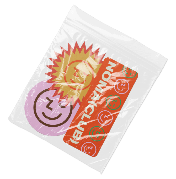 A plastic bag with the words 'DONALDGLIDER' and a smiley face logo.