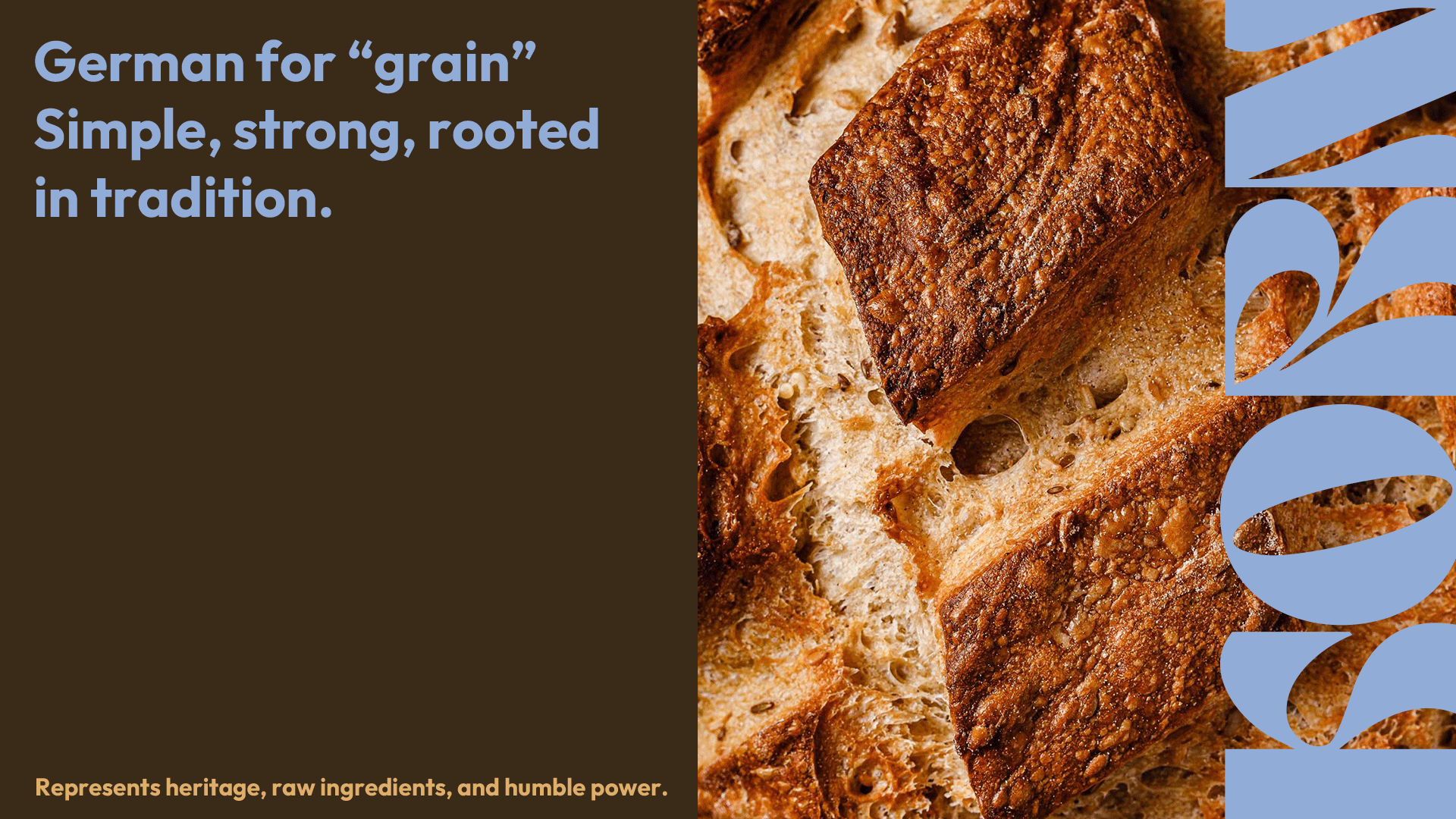 Close-up of toasted bread with a piece of toasted loaf on top, overlaid with large stylized text reading 'BREAD' in light blue.