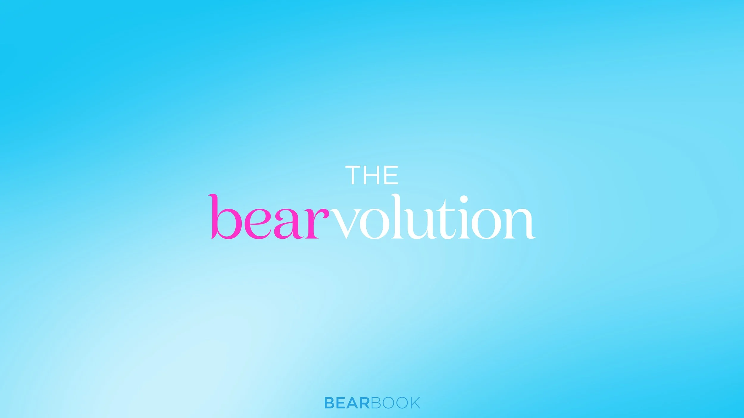 The cover of a book titled "The Bearvolution" with a light blue background and the words "bear" in pink and "volution" in white.