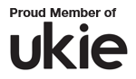 blue logo for UKIE stating proud member of