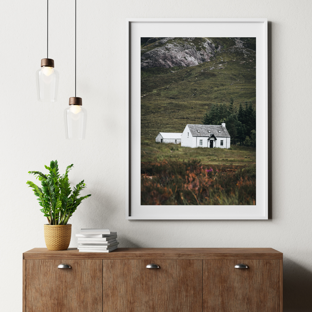 Wee White Hut Glencoe Landscape Photography Print Scottish Gifts