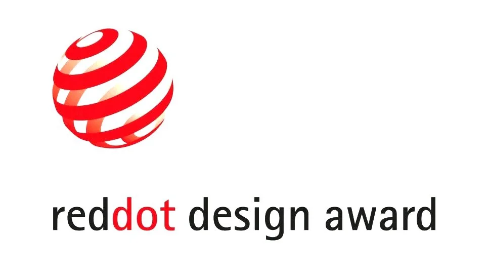 Logo for the Red Dot Design Award featuring a red and white spherical symbol next to the text 'reddot design award'.