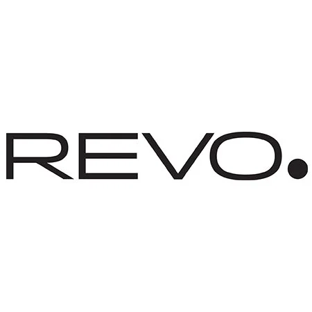 Minimal black text spelling 'REVO.' on a white background.