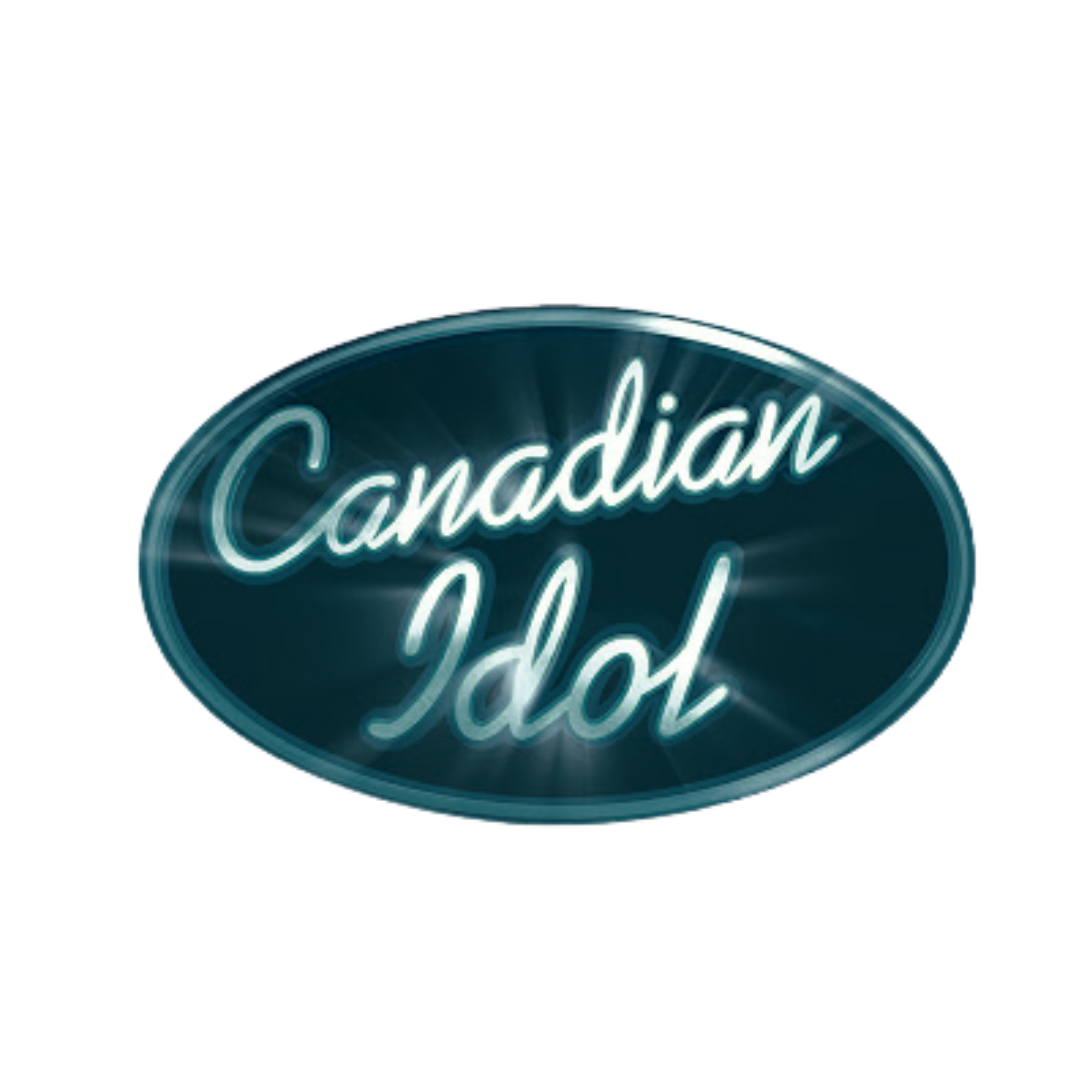 Logo for Canadian Idol in a blue oval with glowing white text.