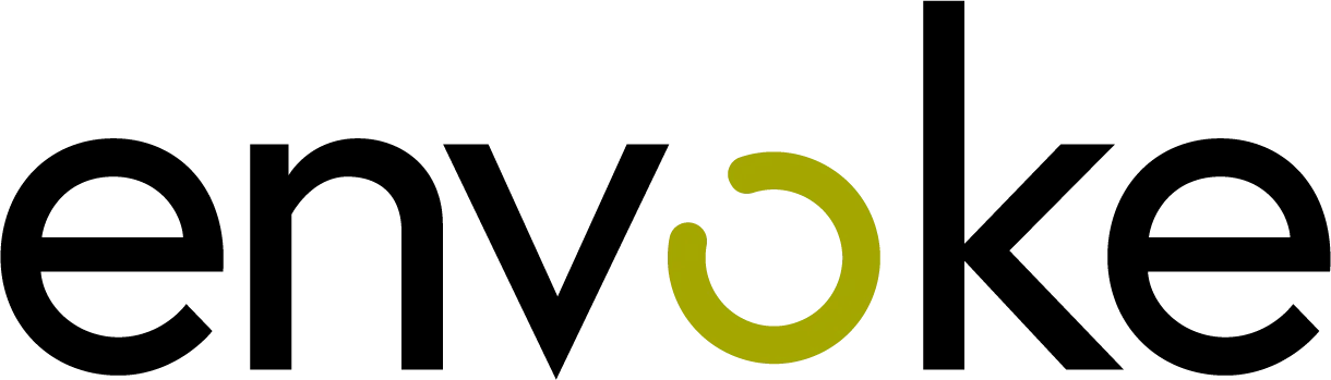 Close-up of the Envy logo with black lowercase letters and a green power button symbol replacing the letter 'o'.