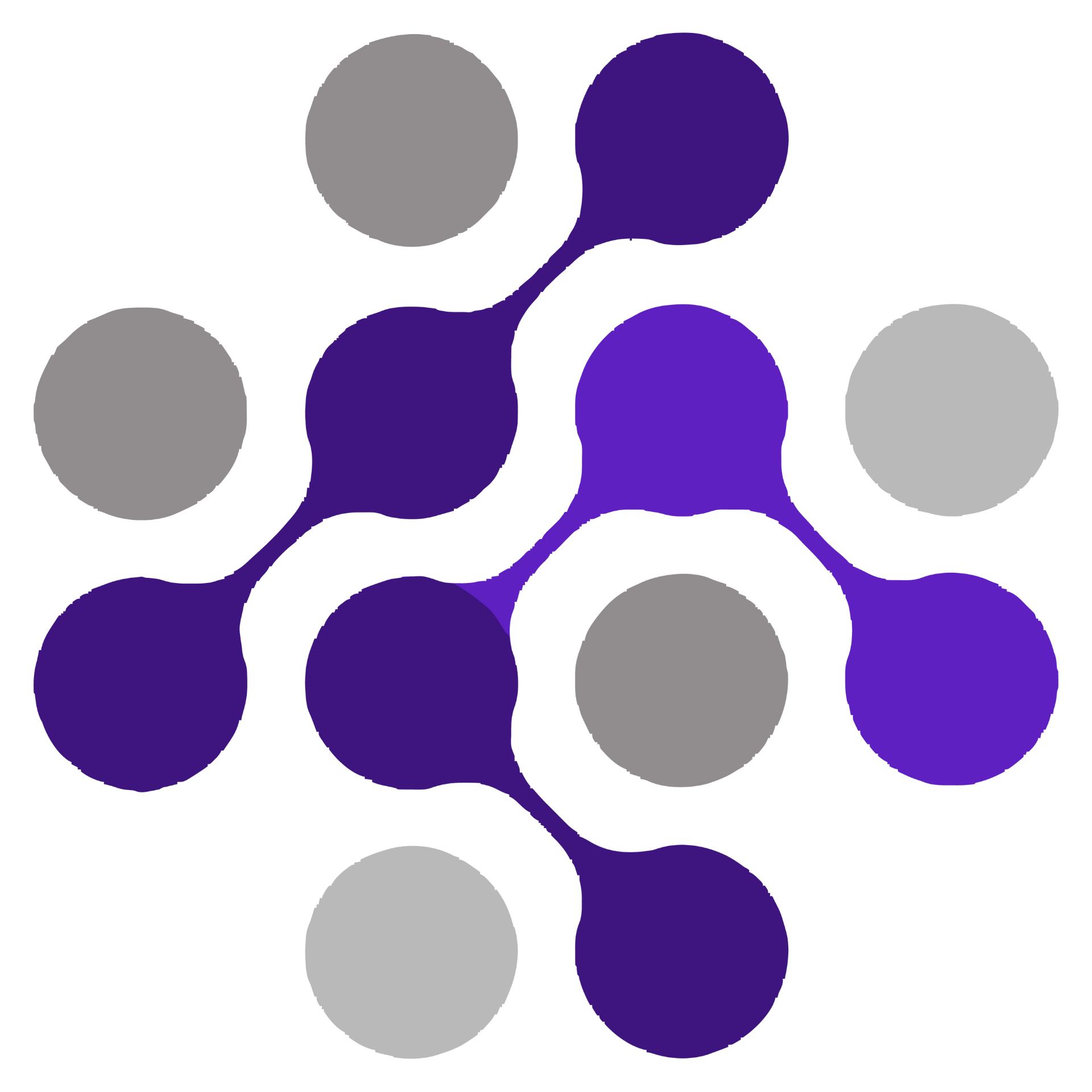 A digital illustration of a neural network diagram with interconnected nodes in shades of purple, gray, and blue.