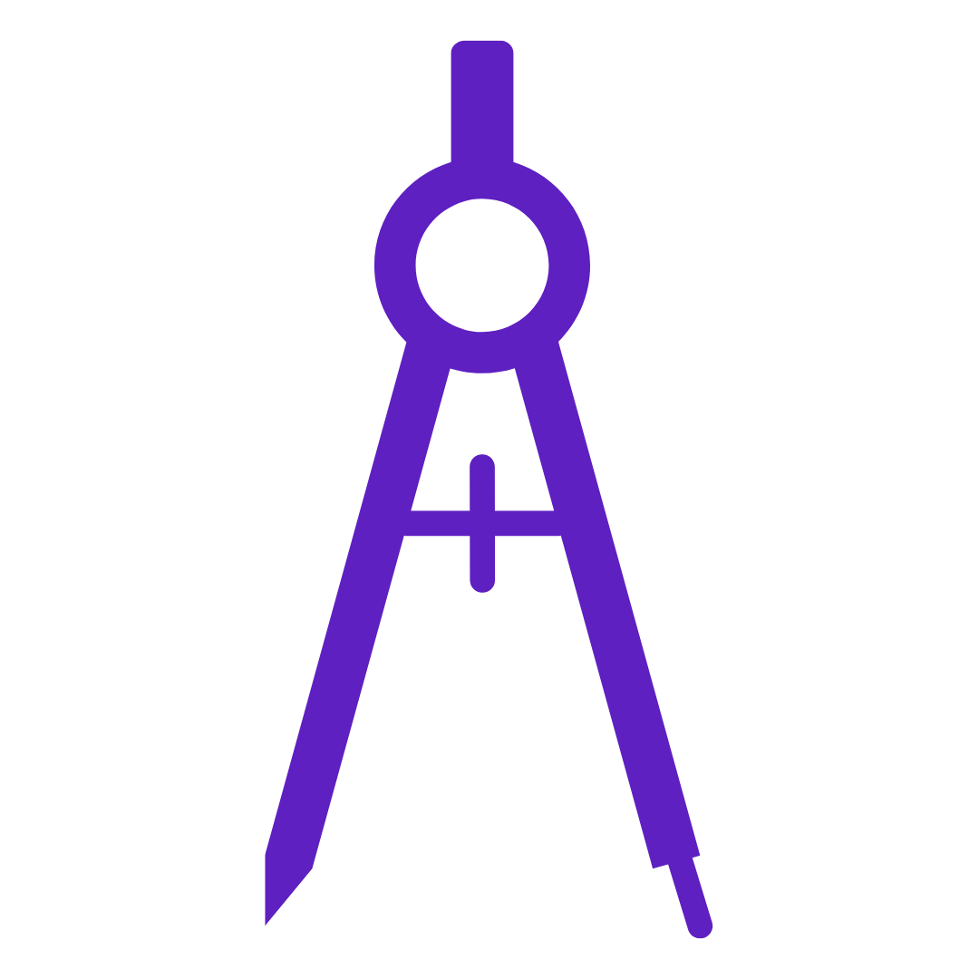 A purple geometric compass icon on a black background.