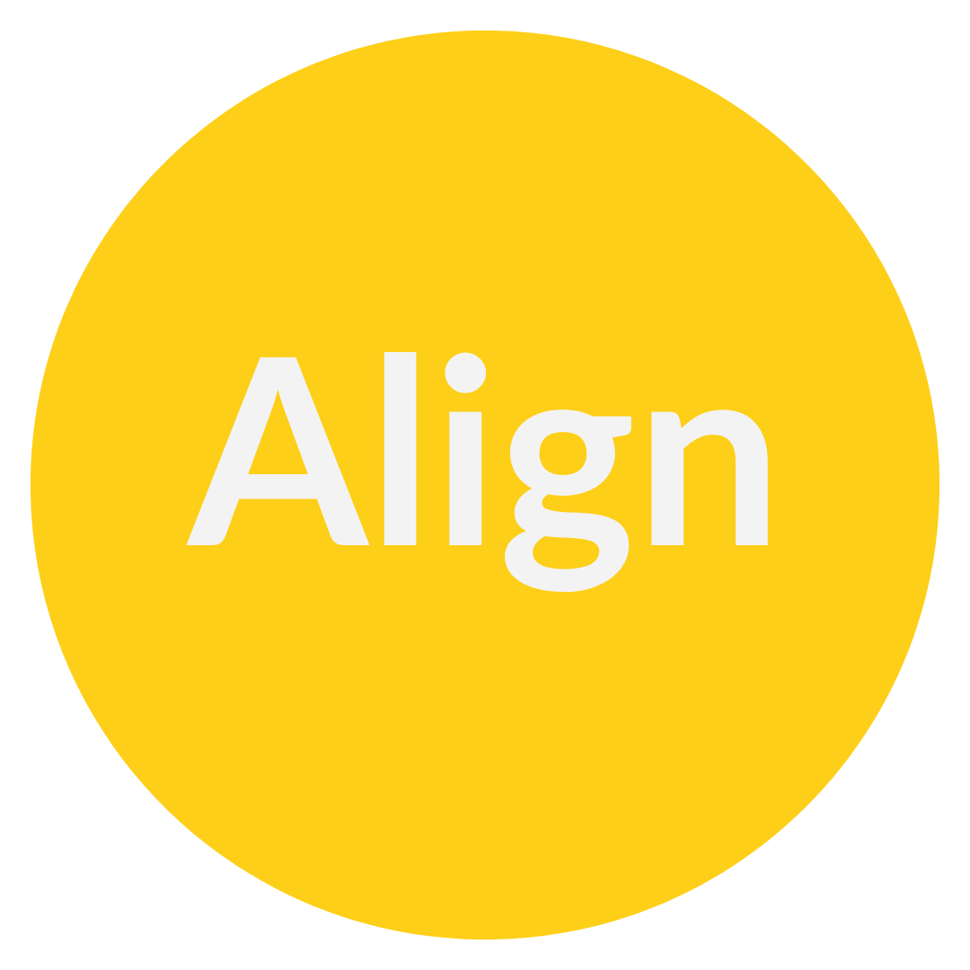 Yellow circle with the word 'Align' in white text.