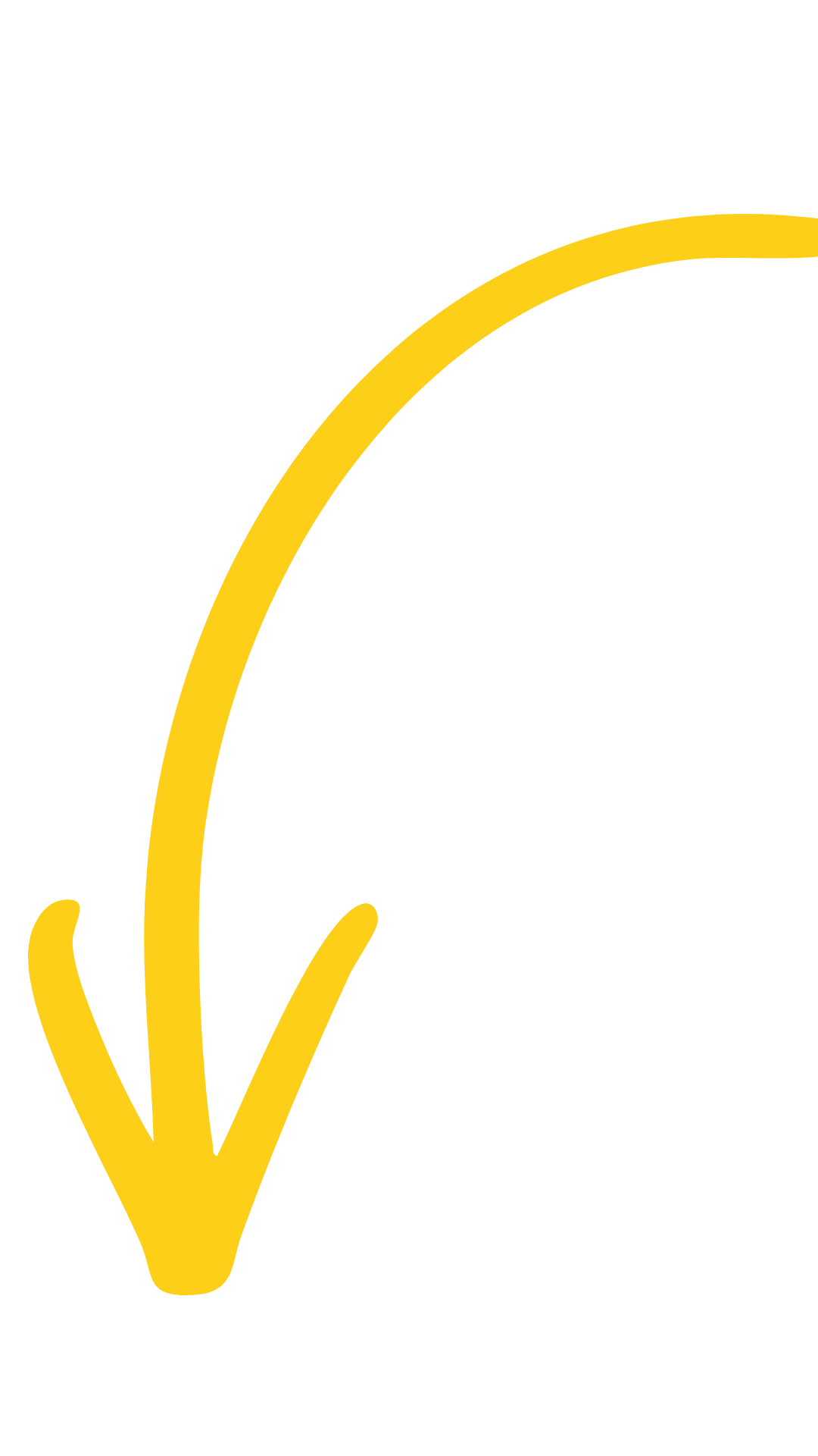 Yellow arrow pointing downward with curved tail and two small lines extending from the arrow's base.