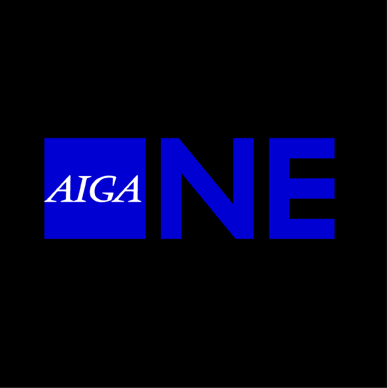 A logo with the text 'AIGA NE' in blue and white, featuring a stylized blue square with the word 'AIGA' in white.