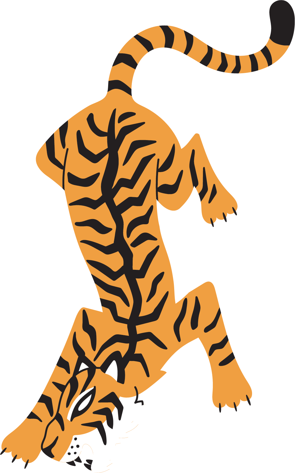 Illustration of a tiger in mid-leap against a black background.