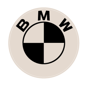 BMW logo with black and white quadrants and the letters B M W around the circle