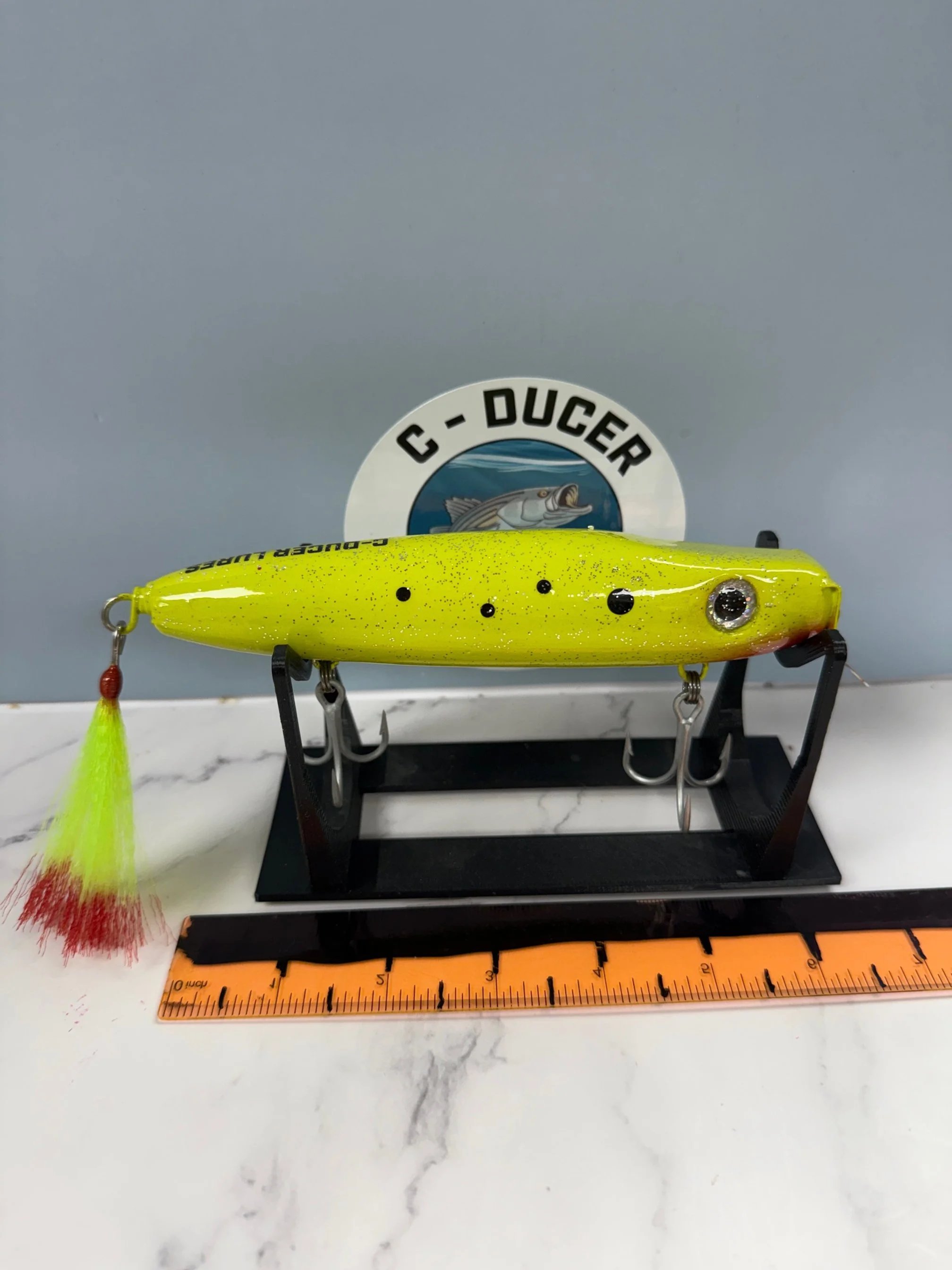 CD Custom metal Lip Swimmer. Chartreuse.  Fire Tail Flag. Saltwater.