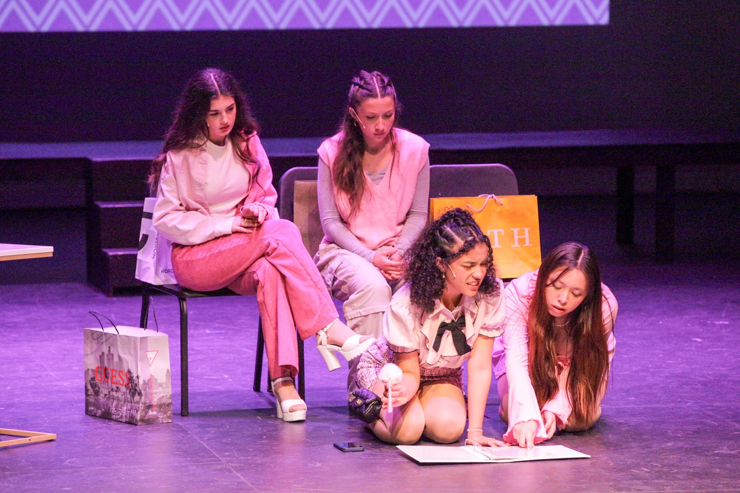 Regina George, Cady Heron, Gretchen Weiners, and Karen Smith played by Emma Vermeer, Heaven Cruz, Aurora Castaneda-Pearson, & Sofia Rosas