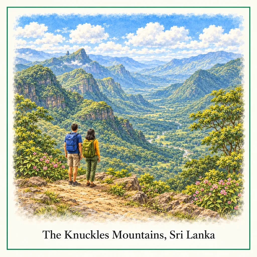 Watercolour postcard of The Knuckles Mountains