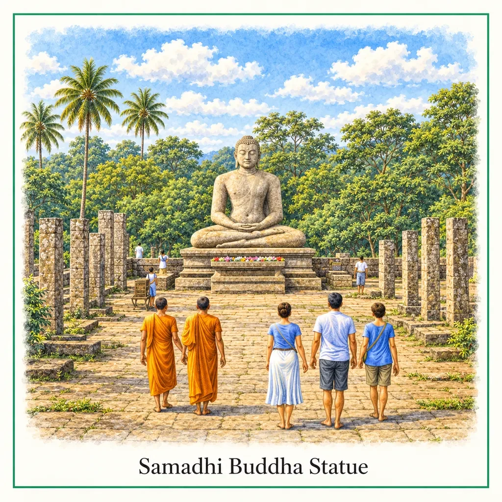Watercolor postcard of the Samadhi Buddha Statue in Anuradhapura, Sri Lanka