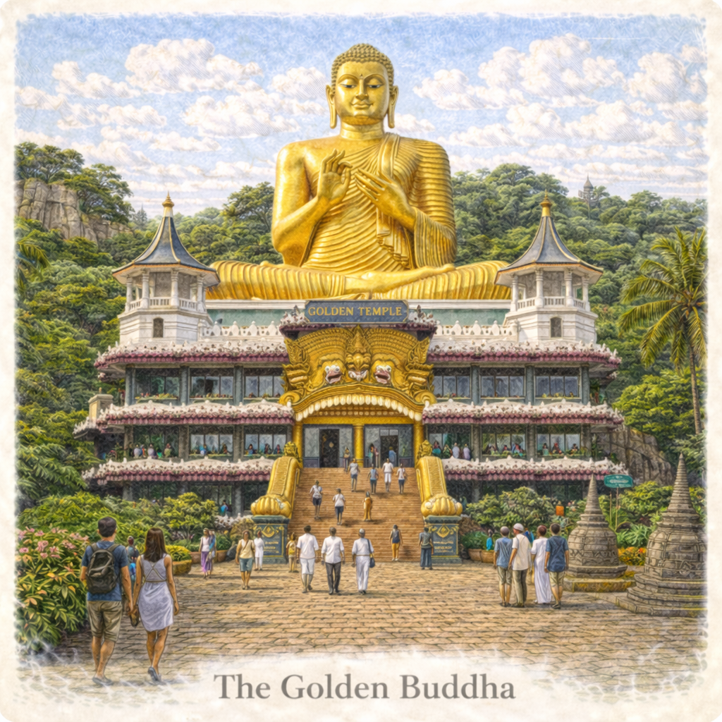 Golden Buddha Dambulla Sri Lanka large Buddha statue temple landmark things to do