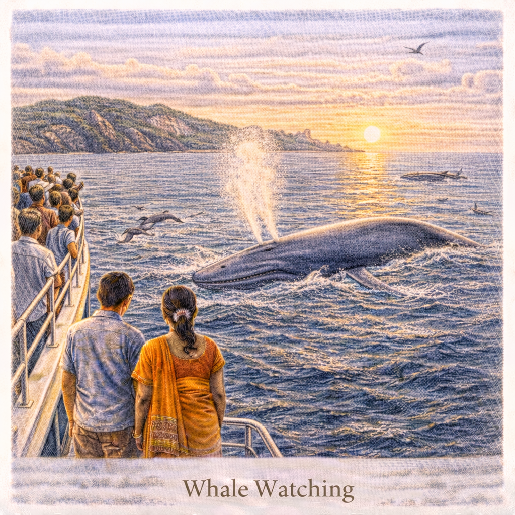 whale watching Trincomalee Sri Lanka blue whale dolphins boat safari ocean