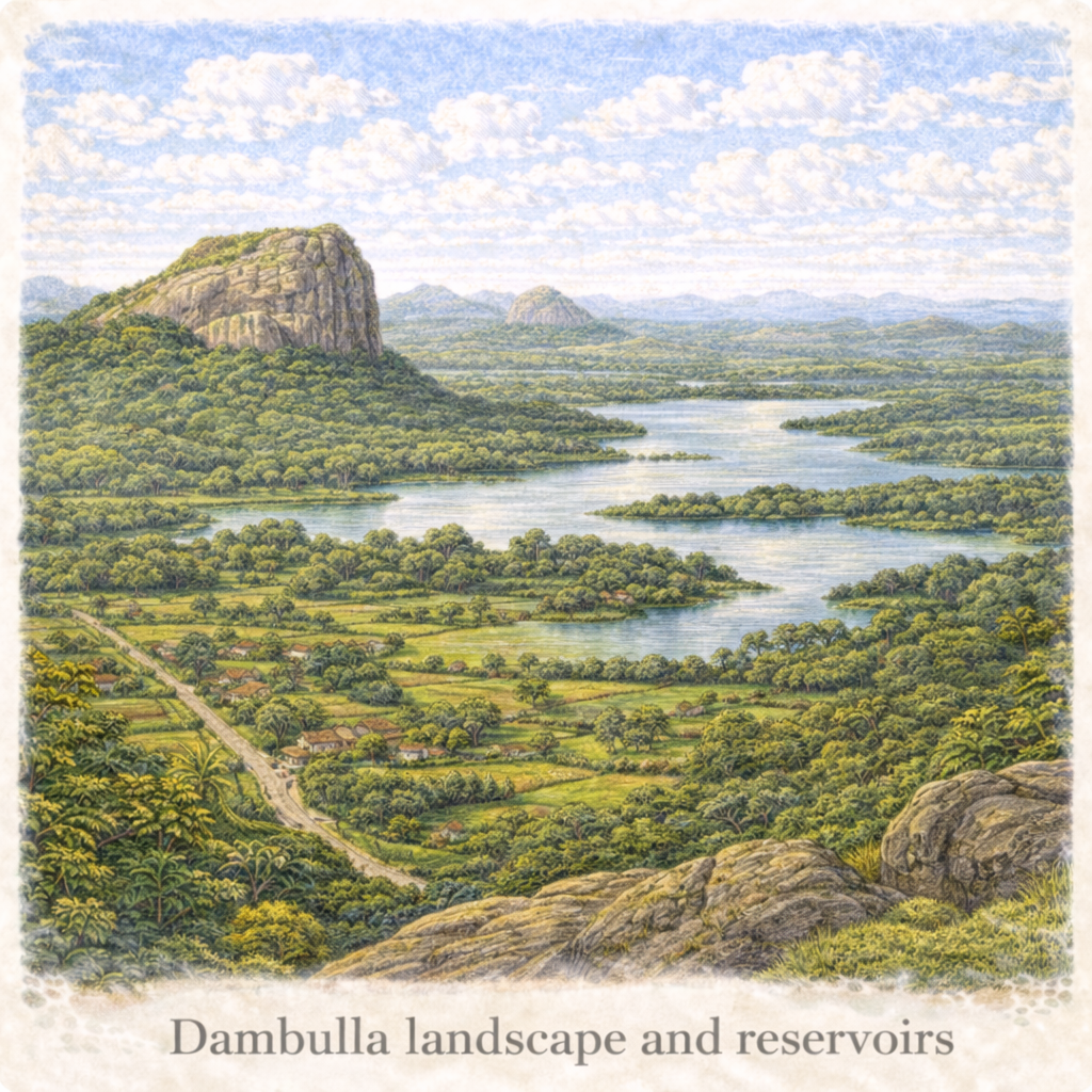 Dambulla landscape Sri Lanka Sigiriya rock view lush nature scenic travel destination