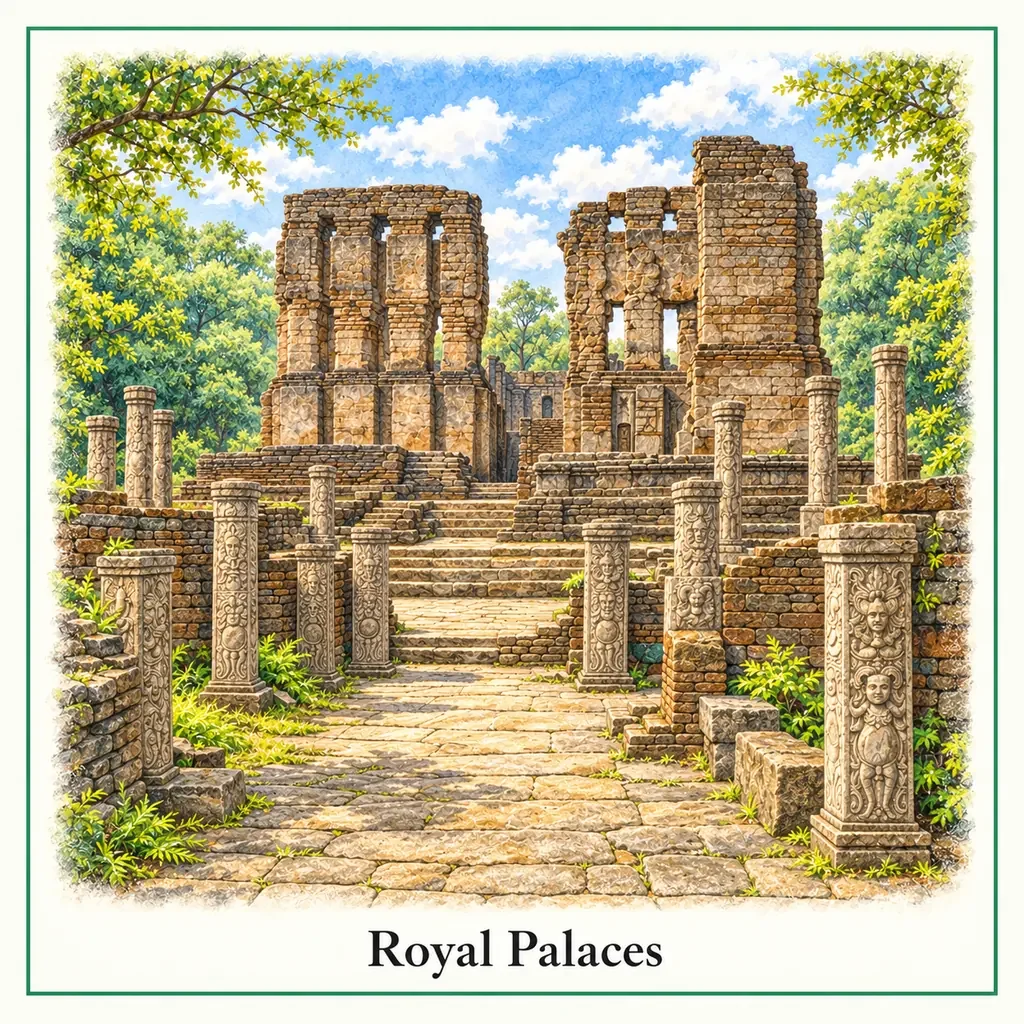 Watercolour postcard of Royal Palaces Polonnaruwa Sri Lanka ancient ruins king palace historic site
