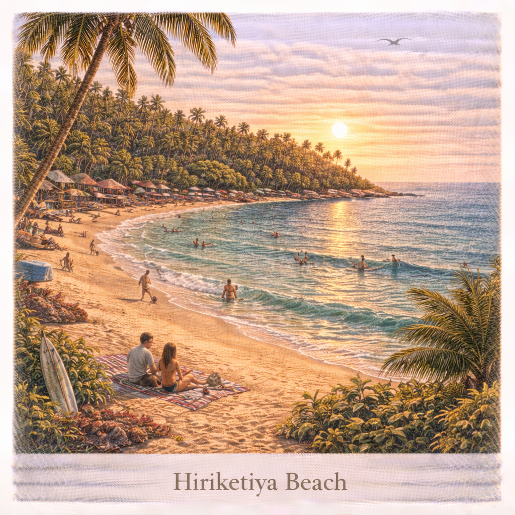 Hiriketiya Beach Sri Lanka tropical bay palm trees surfing beach sunset things to do Hiriketiya