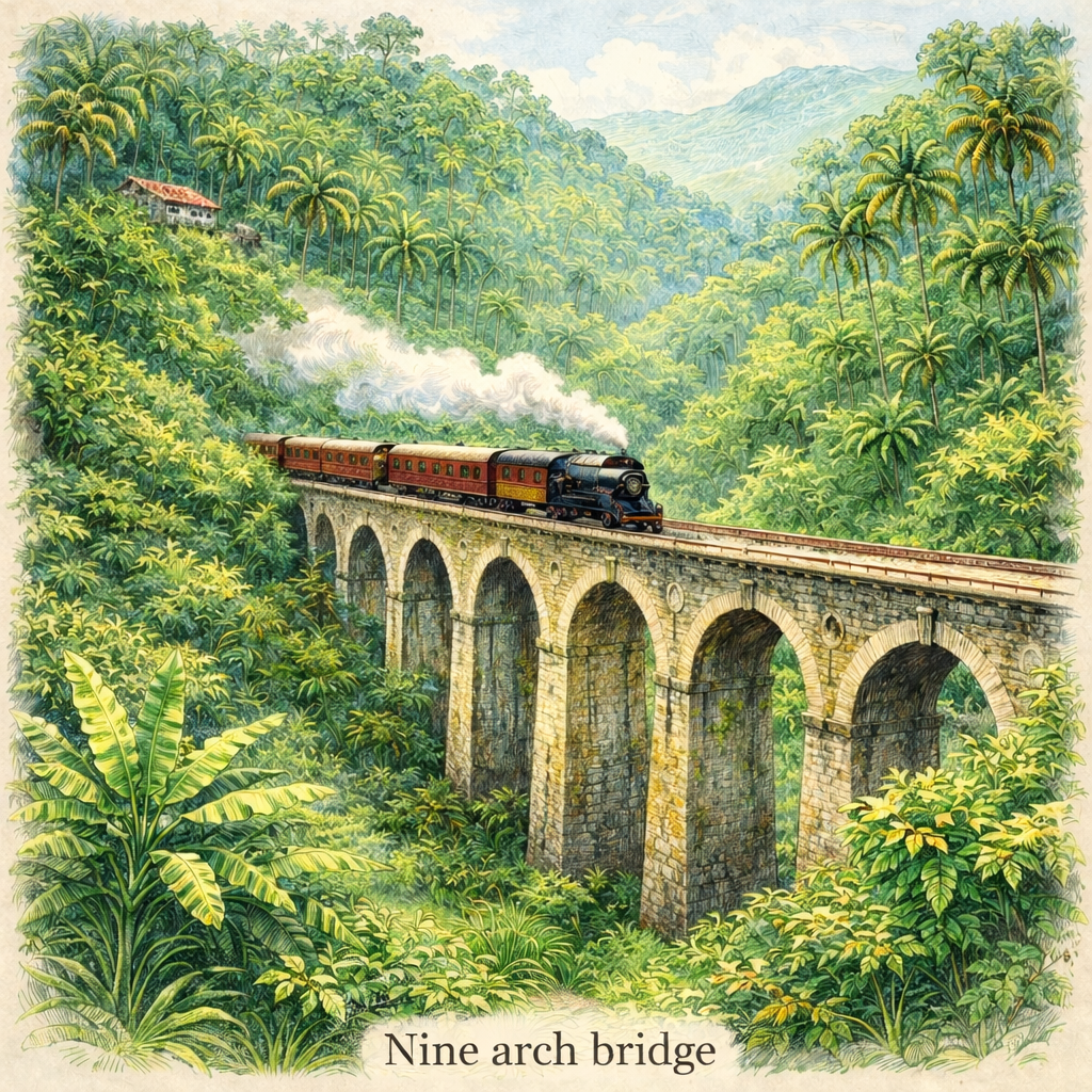 Nine Arch Bridge Ella Sri Lanka famous railway bridge train travel iconic landmark