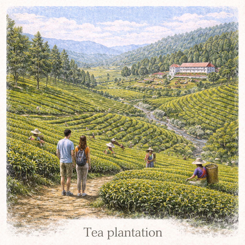 tea plantation Nuwara Eliya Sri Lanka tea fields workers picking tea highlands