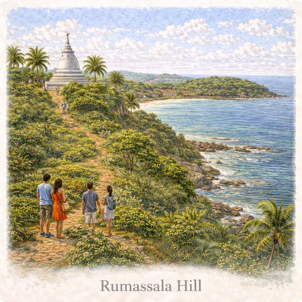 Rumassala Hill Unawatuna Sri Lanka viewpoint jungle coastline panoramic view
