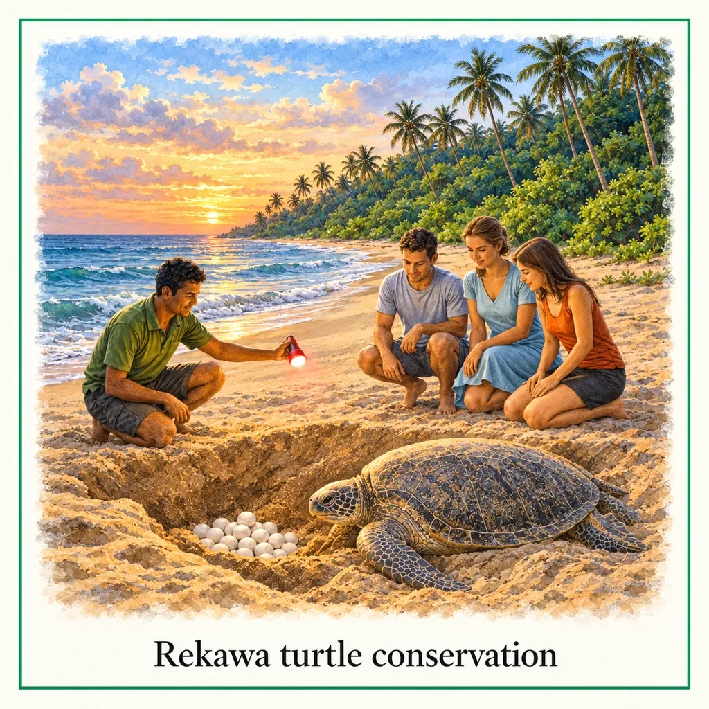 Watercolour postcard of Rekawa turtle conservation Sri Lanka sea turtles nesting beach wildlife experience