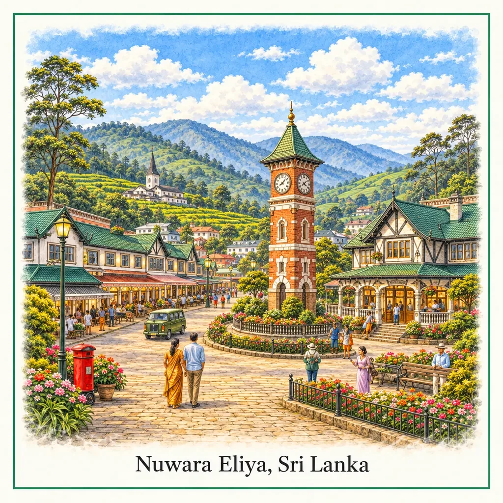 Watercolour postcard of nuwara eliya