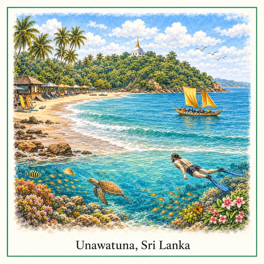 Watercolour postcard of Unawatuna