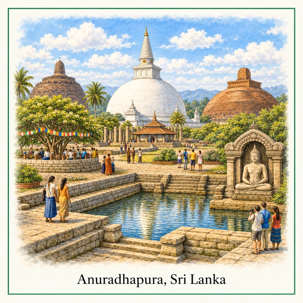 Watercolour postcard of Anuradhapura